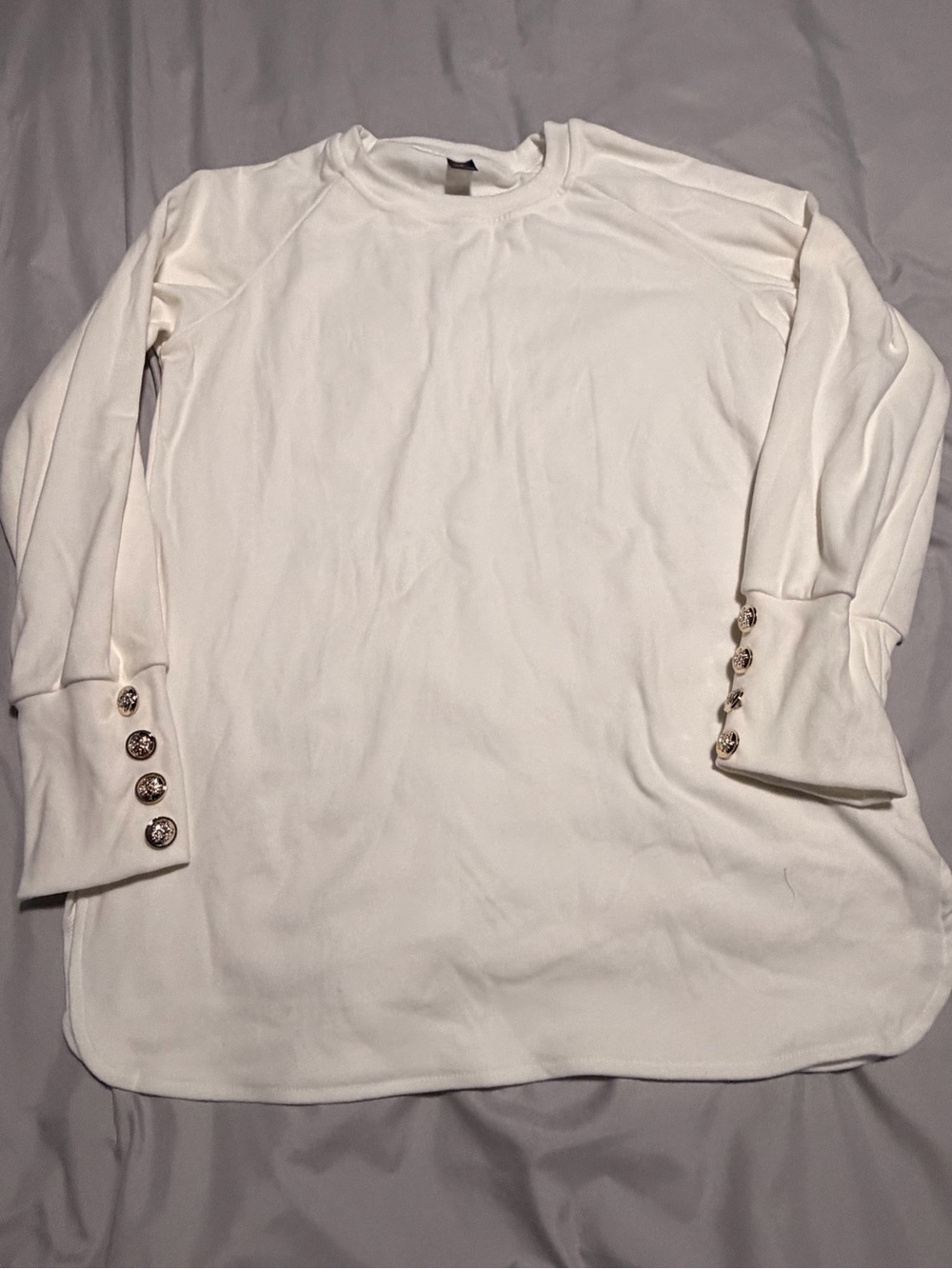 SHEIN White Long Sleeve Tunic with Decorative Cuff Buttons